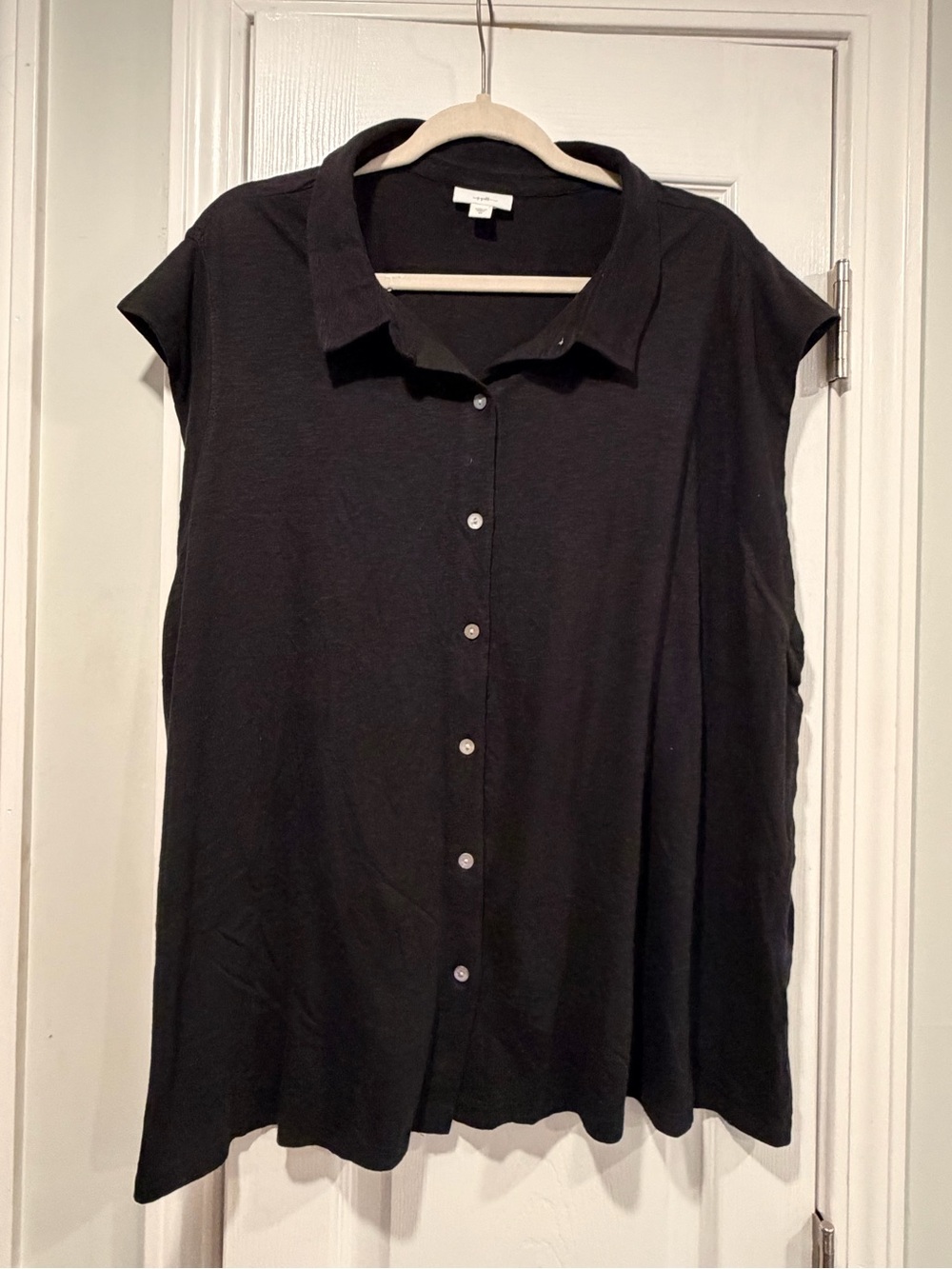NWT J Jill Size 3X Black Button Front Collared Tunic Top Cotton Modal Cap Sleeve
